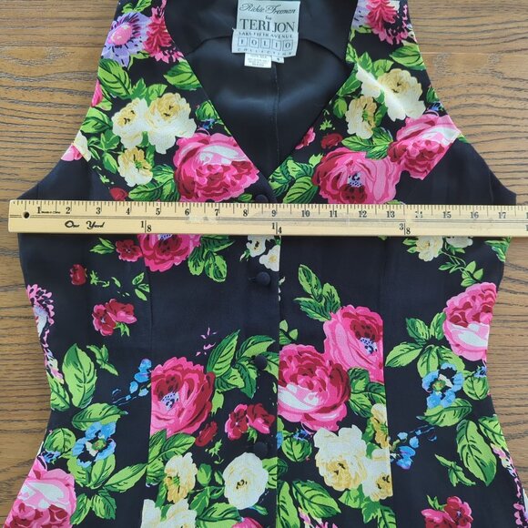 Rickie Freeman for Teri Jon Vintage Silk Dress Sleeveless Floral Colorful Maxi 4 - Picture 9 of 13